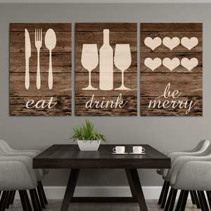 Rustic Eat Drink Be Merry Canvas Wall01 3 Pieces