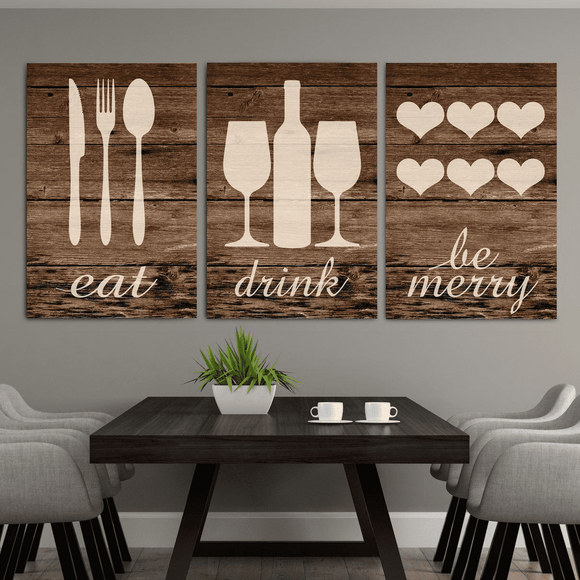 Rustic Eat Drink Be Merry Canvas Wall01 3 Pieces