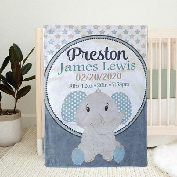 Personalized Name Fleece Blanket - Elephant30