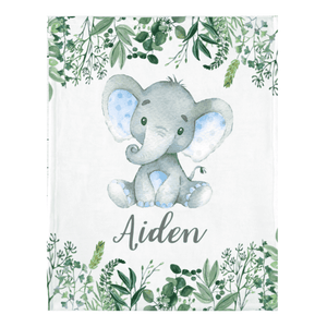 Personalized Name Fleece Blanket 04-Elephant