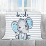 Personalized Name Fleece Blanket 11-Elephant