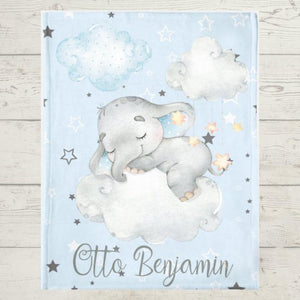 Personalized Name Fleece Blanket - Elephant16 Blue