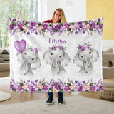 Personalized Name Fleece Blanket 19-Elephant