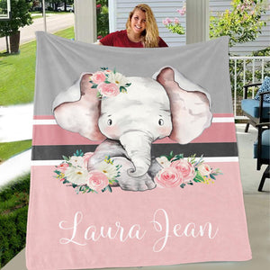 Personalized Name Fleece Blanket - Elephant33