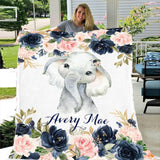 Personalized Name Fleece Blanket 01-Elephant