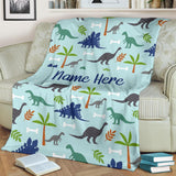 Custom Name Fleece Cartoon Blanket I10 - Dinosaur