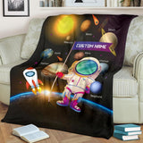 Custom Name Fleece Cartoon Blanket I19 - Space