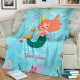 Custom Name Fleece Cartoon Blanket I20 - Mermaid