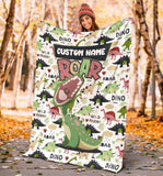 Custom Name Fleece Cartoon Dinosaur Blanket II04