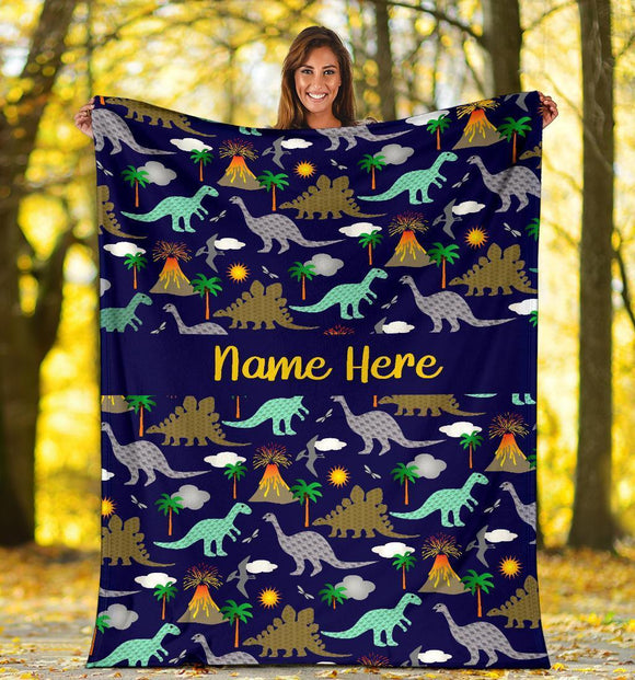 Custom Name Fleece Cartoon Blanket I15 - Dinosaur