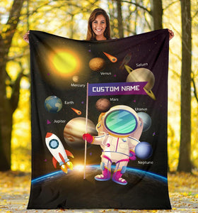 Custom Name Fleece Cartoon Blanket I19 - Space