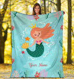 Custom Name Fleece Cartoon Blanket I20 - Mermaid