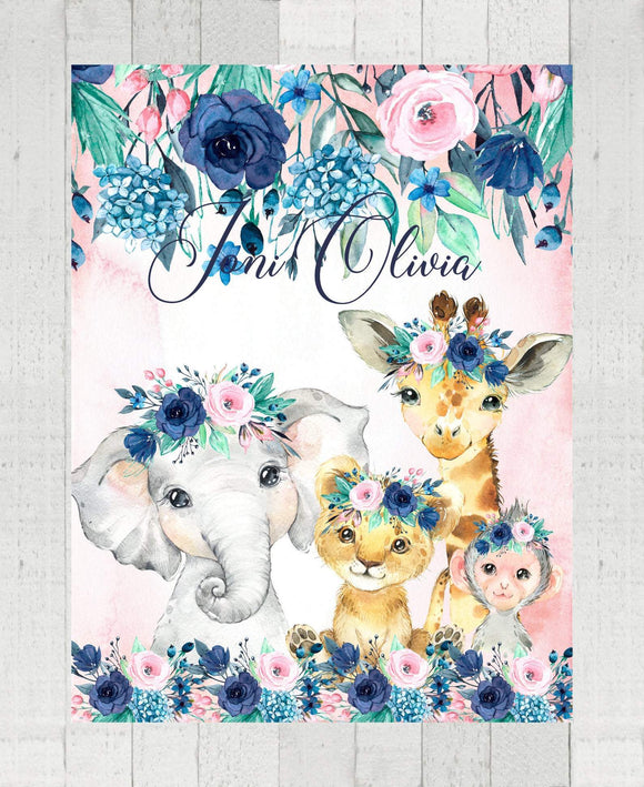 Personalized Name Fleece Blanket - Animals18 Flora