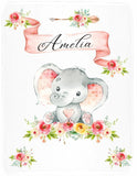 Personalized Name Fleece Blanket - Elephant01