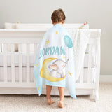 Personalized Name Fleece Blanket - Elephant09 Blue