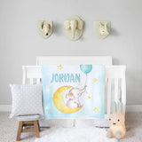 Personalized Name Fleece Blanket - Elephant09 Blue