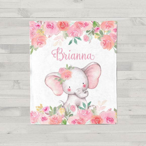 Personalized Name Fleece Blanket - Elephant07