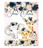 Personalized Name Fleece Blanket - Animals19 Flora