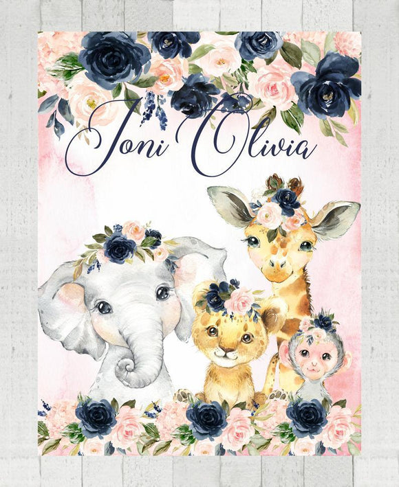 Personalized Name Fleece Blanket - Animals19 Flora