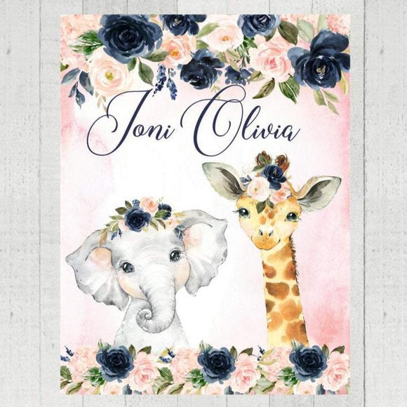 Personalized Name Fleece Blanket - Animals20 Flora