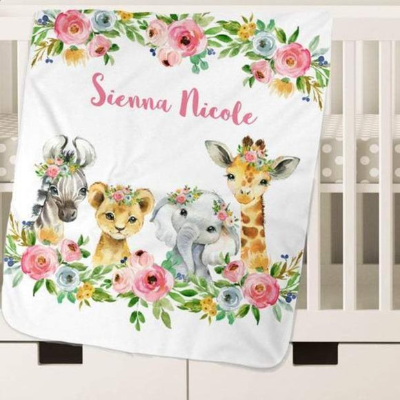 Personalized Name Fleece Blanket - Animals24 Flora