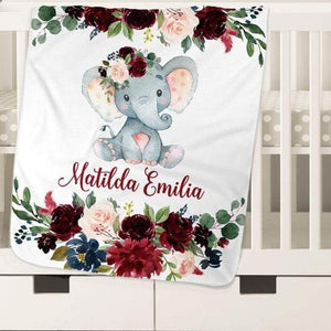 Personalized Name Fleece Blanket - Elephant27 Flora