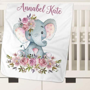 Personalized Name Fleece Blanket - Elephant28