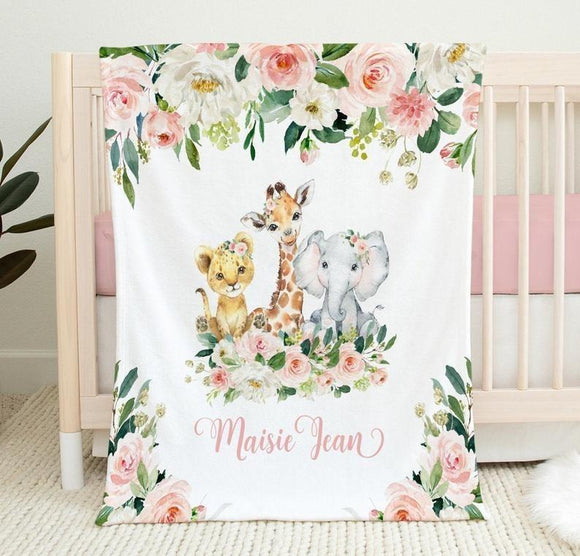 Personalized Name Fleece Blanket - Animals22 Flora