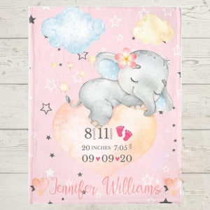 Personalized Name Fleece Blanket - Elephant14 Pink