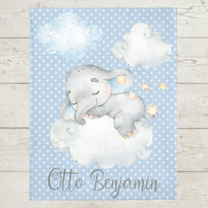 Personalized Name Fleece Blanket - Elephant15 Blue