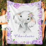 Personalized Name Fleece Blanket 16-Elephant