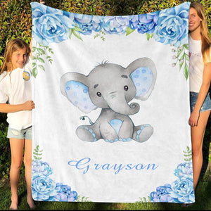 Personalized Name Fleece Blanket 17-Elephant